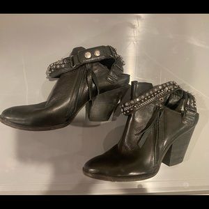 WESTERN GOTH studded boots strap accent booties